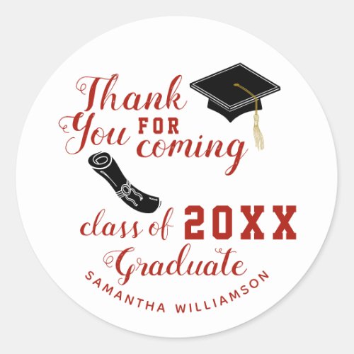 Thank You White and Red Class of 2024 Graduate Classic Round Sticker