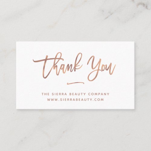 Thank You  White and Rose Gold Small Business Business Card