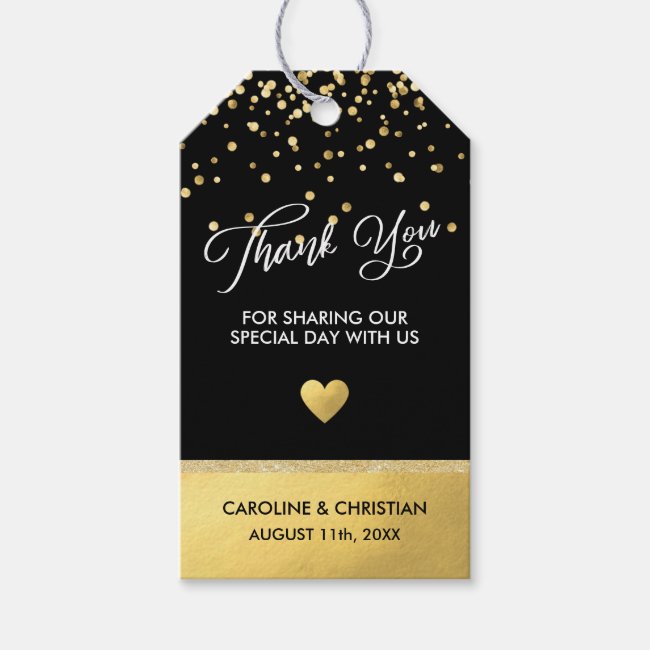 THANK YOU White Black Faux Gold Foil Heart Wedding Gift Tags