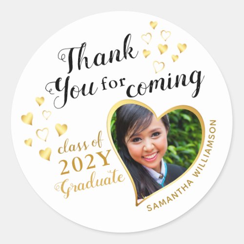 Thank You White Black Gold Graduation Party Favor Classic Round Sticker
