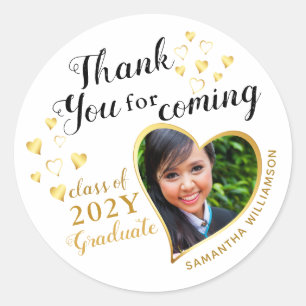 Thank You White Black Gold Graduation Party Favor Classic Round Sticker