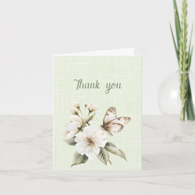 Thank you White Butterfly on White Flowers Card (Front)