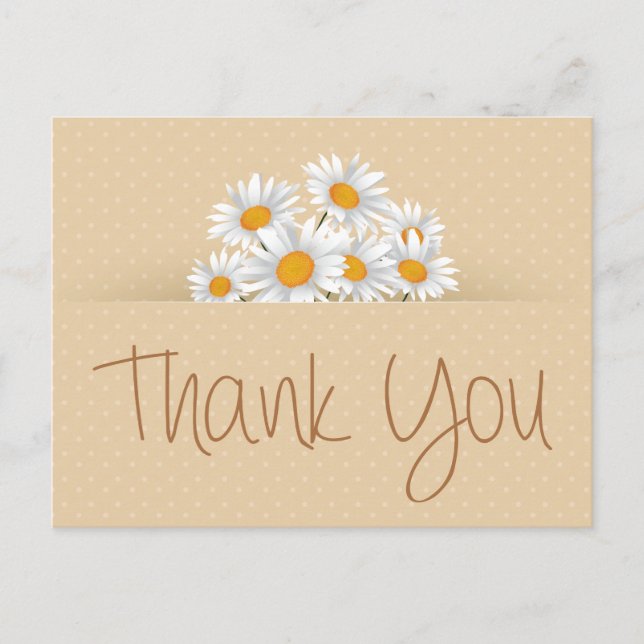 Thank You White Daisy Floral Dot Pink Notecard (Front)