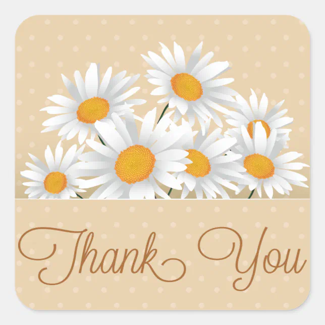 Thank You White Daisy Floral Dot Pink Stickers | Zazzle