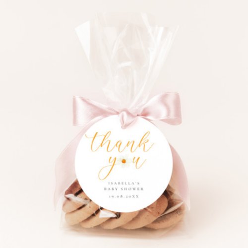 Thank You White Daisy  Script Baby Shower Favor Tags