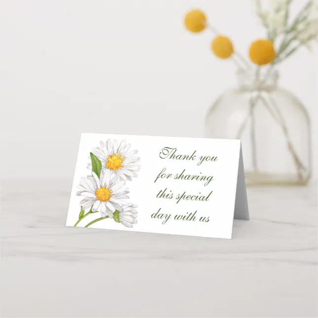 Thank You White Daisy Watercolor Floral Wedding Place Card | Zazzle