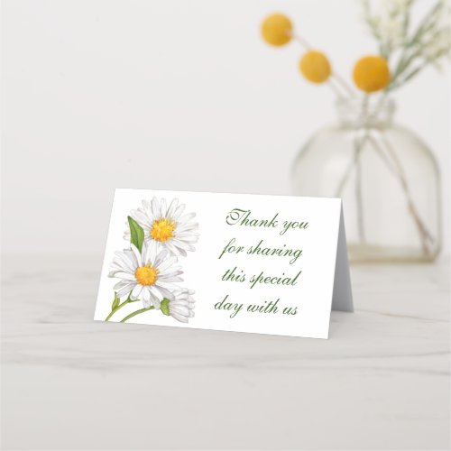 Thank You White Daisy Watercolor Floral Wedding Place Card