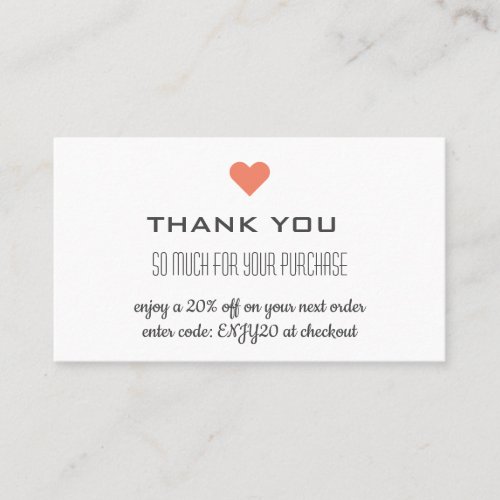 Thank You White Discount Heart Business Card