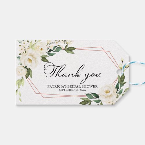 Thank You _ White Flowers Greenery Geometric  Gift Tags