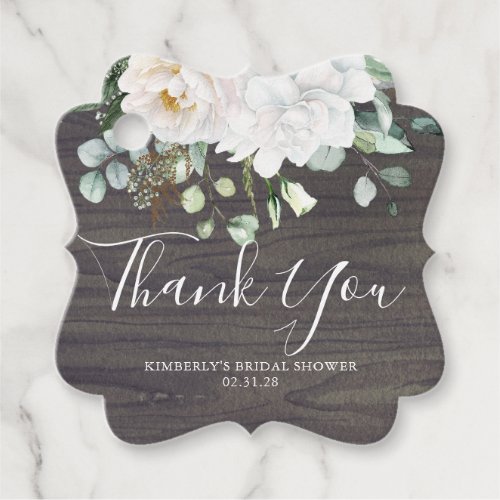 Thank You White Flowers Rustic Wood Bridal Shower Favor Tags