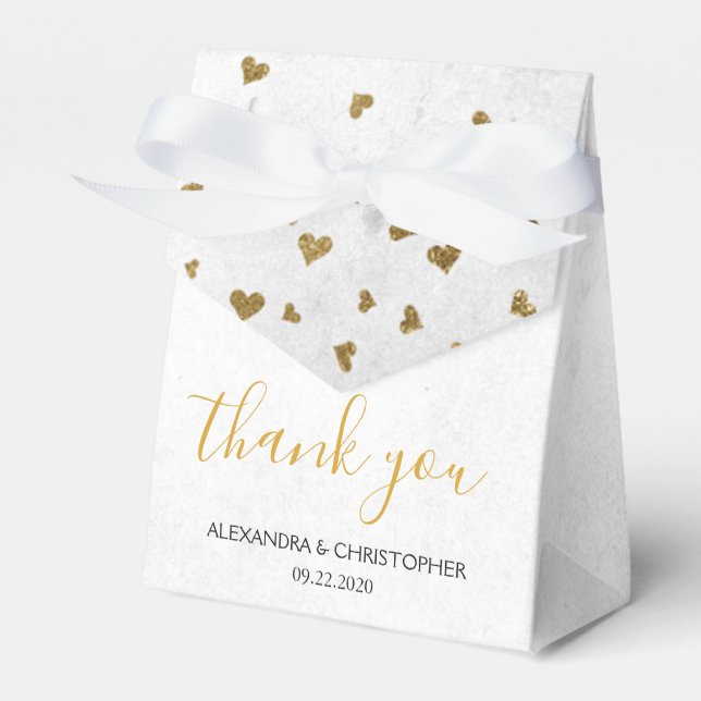 Thank You White Gold Foil Confetti Wedding Favor Boxes (Front Side)