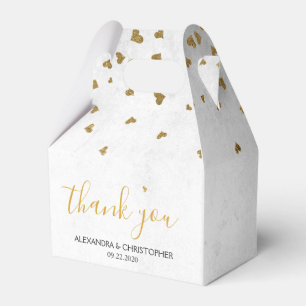 Thank You White Gold Foil Confetti Wedding Favor Boxes