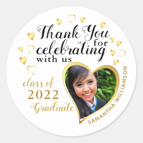 Thank You White Gold Graduation Party Favor Classic Round Sticker