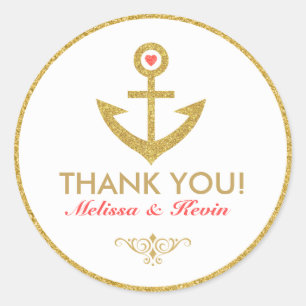 Thank you White & Gold Nautical Boat Anchor Classic Round Sticker