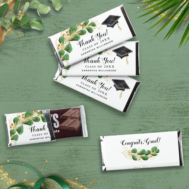 Thank You White Green Black Floral 2025 Graduation Hershey Bar Favors (Creator Uploaded)