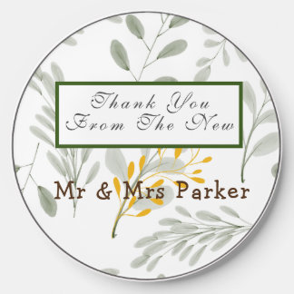 Thank You White Green Botanical Leaves  Wireless Charger