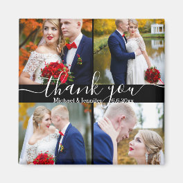 thank you,white handwriting 4 photos wedding black magnet