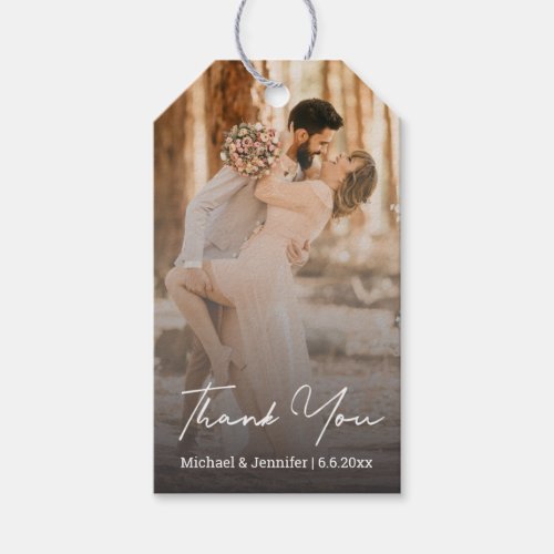 thank you white handwriting wedding photo faded gift tags