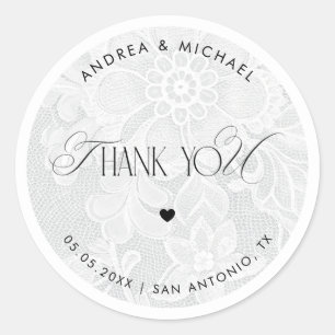 Thank You White Lace Wedding Favor Label