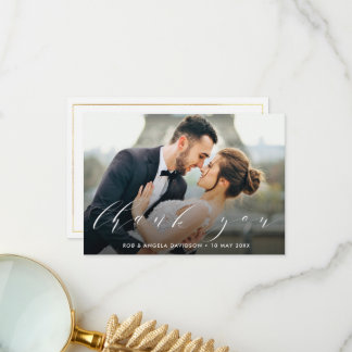 THANK YOU | white lettering wedding photo Card