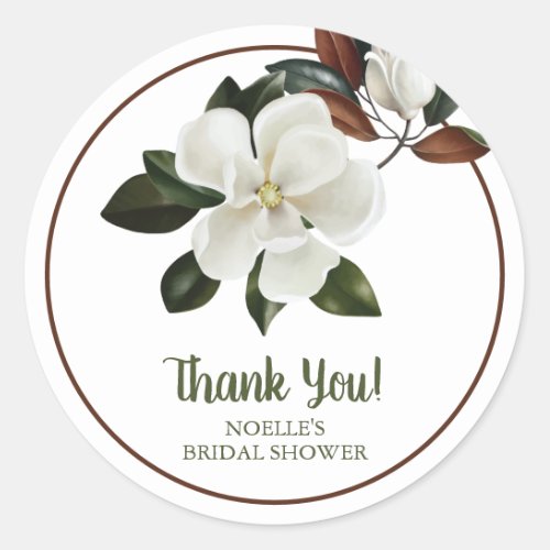 Thank You White Magnolia Flower Bridal Shower Classic Round Sticker