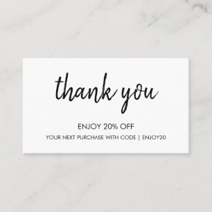 Thank You White Modern Minimalist Handwritten Discount Card