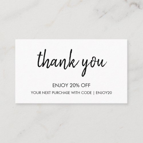 Thank You White  Modern Minimalist Handwritten  Discount Card