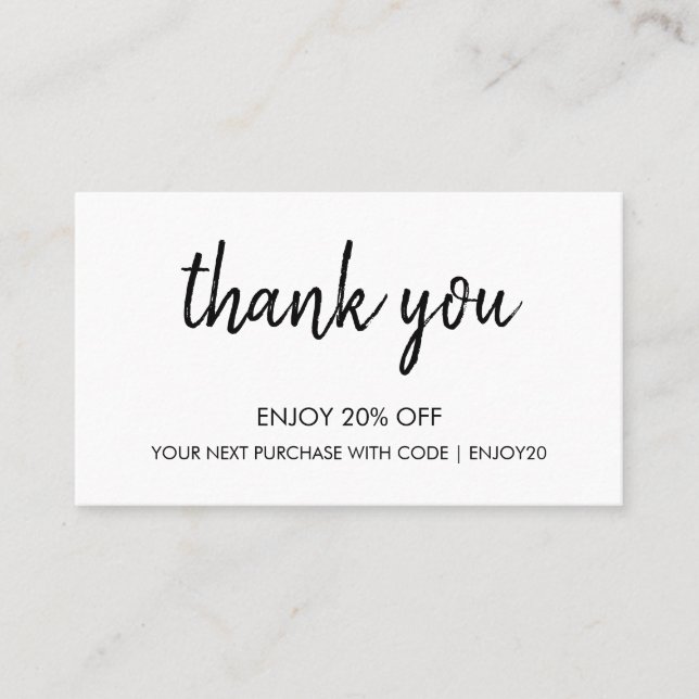 Thank You White | Modern Minimalist Handwritten  Discount Card (Front)
