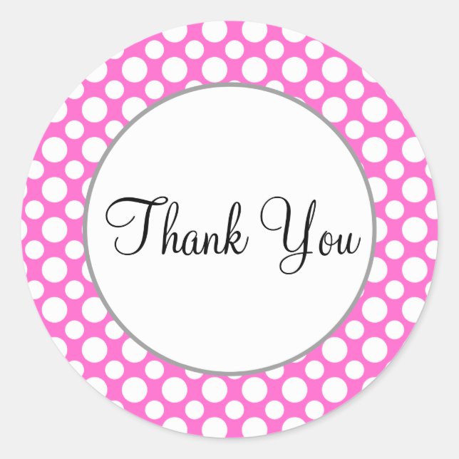 Thank You White Polka Dots on Pink Sticker (Front)
