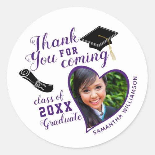 Thank You White Purple Class of 2023 Graduation Classic Round Sticker