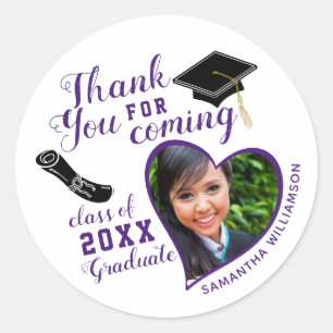 Thank You White Purple Class of 2025 Graduation Classic Round Sticker