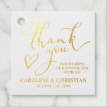 THANK YOU White REAL Gold Foil Heart Wedding Foil Favor Tags<br><div class="desc">Personalized elegant wedding guest gift tags. Wording Thank You for Sharing our Special Day. Classy white with REAL GOLD FOIL with heart. Perfect for any wedding theme or color scheme / hue. Background color can be changed. Customize by adding your text or delete.</div>
