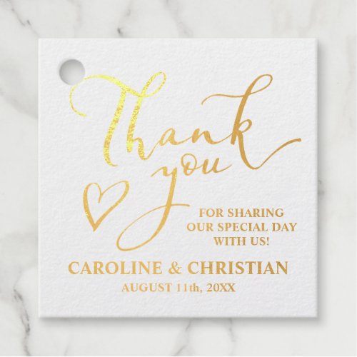 THANK YOU White REAL Gold Foil Heart Wedding Foil Favor Tags
