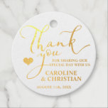 THANK YOU White REAL Gold Foil Heart Wedding Foil Favor Tags<br><div class="desc">Personalized elegant wedding guest gift tags. Wording Thank You for Sharing our Special Day. Classy white with REAL GOLD FOIL with heart. Perfect for any wedding theme or color scheme / hue. Background color can be changed. Customize by adding your text or delete.</div>
