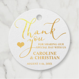THANK YOU White REAL Gold Foil Heart Wedding Foil Favor Tags