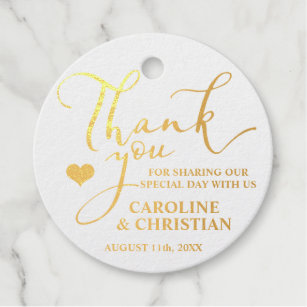 THANK YOU White REAL Gold Foil Heart Wedding Foil Favor Tags