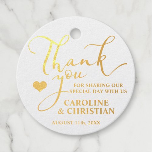 THANK YOU White REAL Gold Foil Heart Wedding Foil Favor Tags