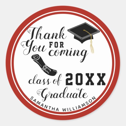 Thank You White Red Black Class of 2023 Graduate Classic Round Sticker