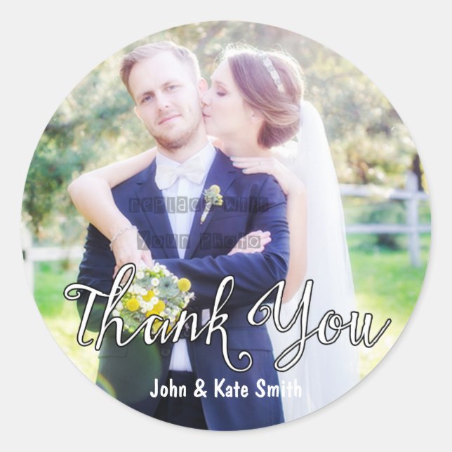 THANK YOU White Typography Wedding Favor Stickers (Front)