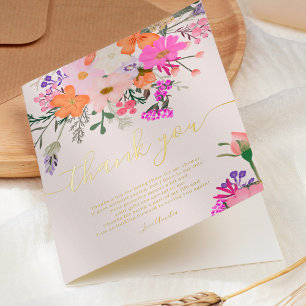 Thank you wild flowers pastel spring shower foil greeting card