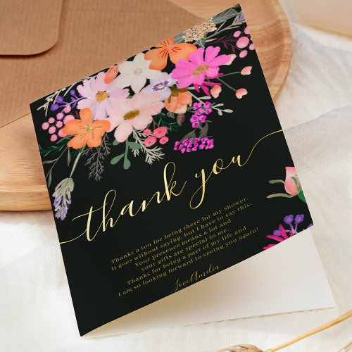 Thank you wild flowers pastel spring shower foil greeting card