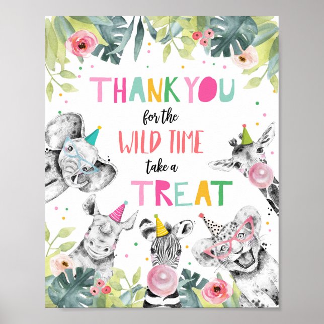 Thank You Wild Time Safari Party Animals Sign (Front)