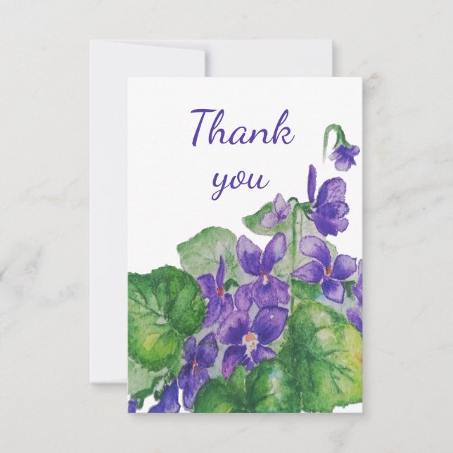 Thank You Wild Violet Garden Flower Watercolor Card (Front)