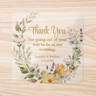 thank you wildflowers botanical golden wedding square sticker