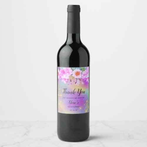 Thank You Wine Label Rainbow Floral Party Favor