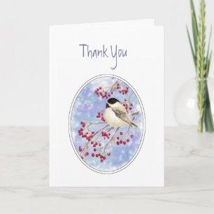 Thank You Winter Bird Berry Frosty Window Card