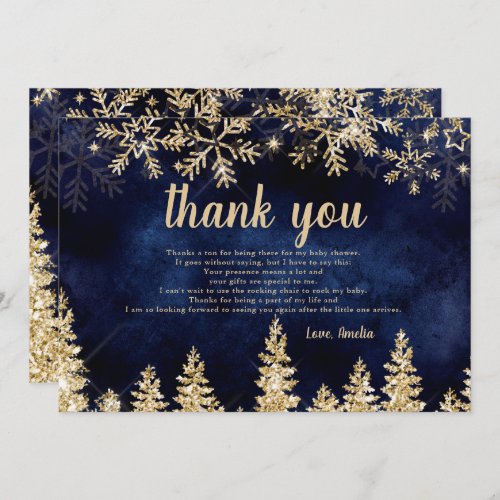Thank you Winter chic gold snow pine baby shower