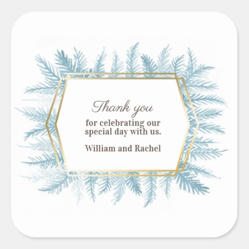 Thank you winter evergreen watercolor blue spruce square sticker