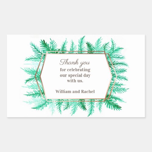 Thank you winter evergreen watercolor green pine rectangular sticker