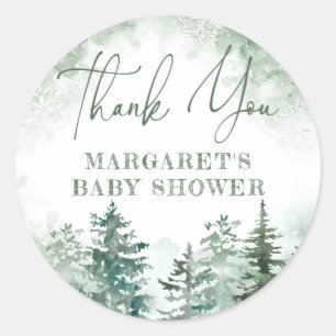 Thank you winter forest baby shower classic round sticker